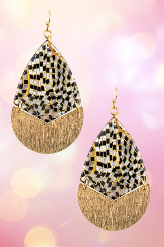 ACRYLIC AND METAL TEARDROP DANGLE EARRING