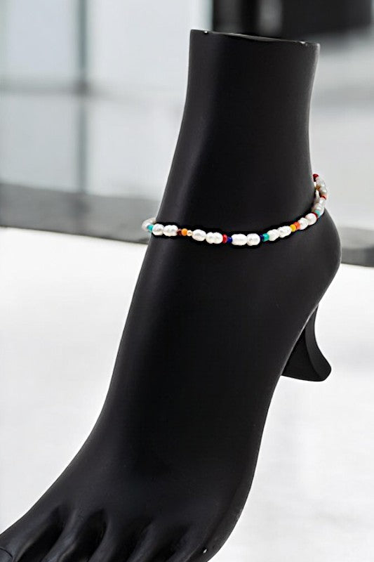 MULTI COLOR BEAD AND PEARL ANKLET