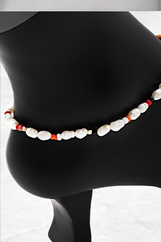 MULTI COLOR BEAD AND PEARL ANKLET