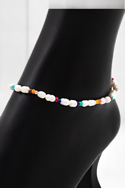 MULTI COLOR BEAD AND PEARL ANKLET