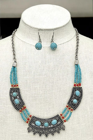 Gemstone Bead Ornated Boho Necklace Set