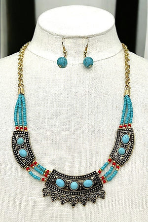 Gemstone Bead Ornated Boho Necklace Set