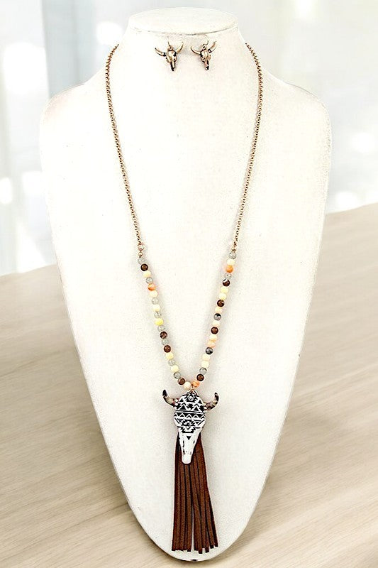 BULL PENDANT CORD TASSEL LONG NECKLACE SET