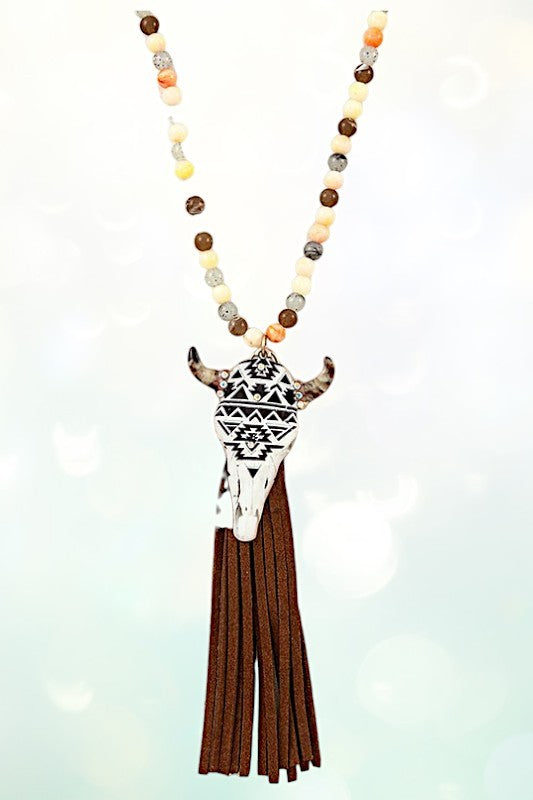 BULL PENDANT CORD TASSEL LONG NECKLACE SET