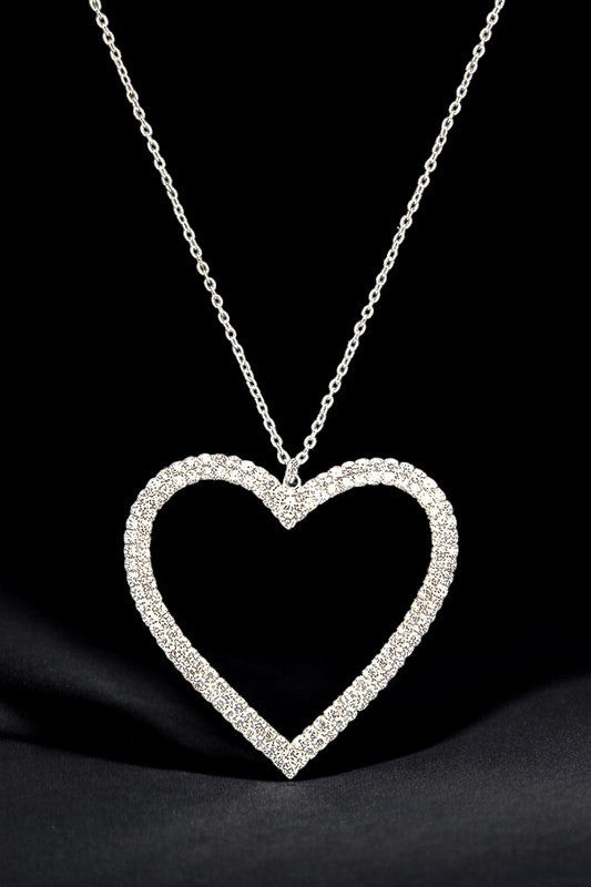 RHINESTONE PAVE HEART PENDANT NECKLACE