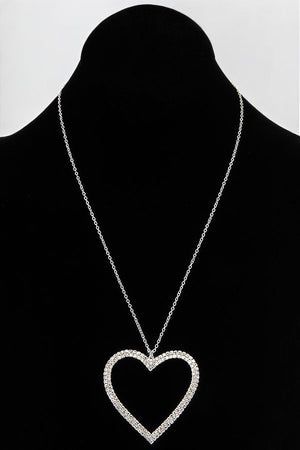 RHINESTONE PAVE HEART PENDANT NECKLACE