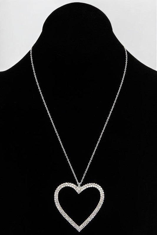 RHINESTONE PAVE HEART PENDANT NECKLACE