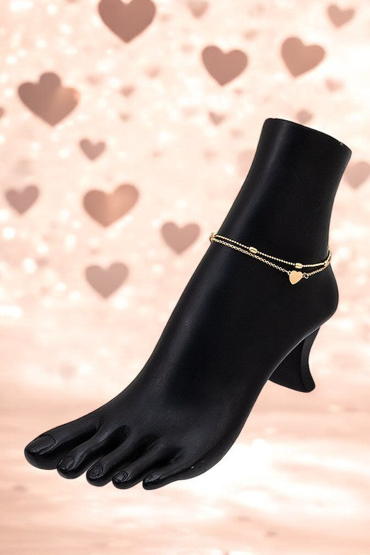 Chain Bead Heart Link Anklet