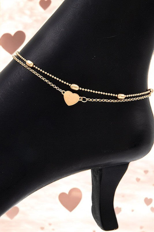 Chain Bead Heart Link Anklet