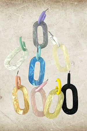 Oval Acetate Semi Hoop Link Earring