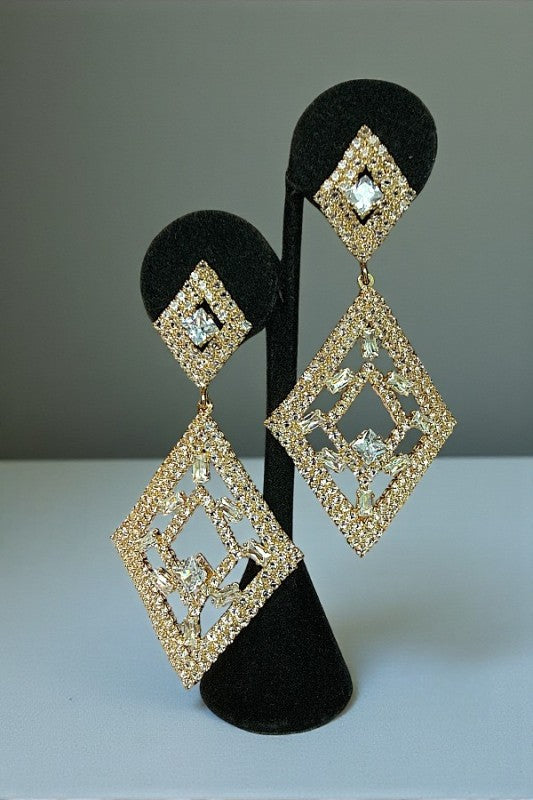 RHINESTONE PAVE DIAMOND SHAPE DROP EARRING