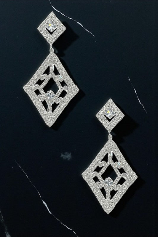 RHINESTONE PAVE DIAMOND SHAPE DROP EARRING