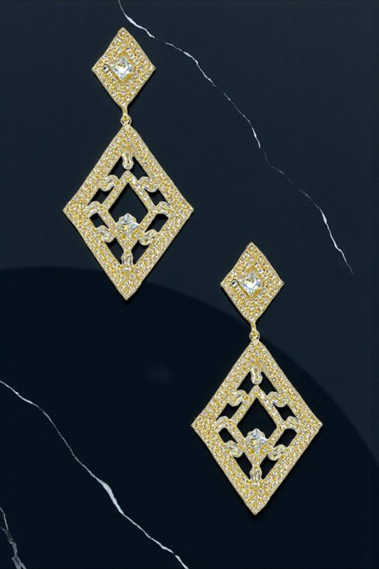 RHINESTONE PAVE DIAMOND SHAPE DROP EARRING