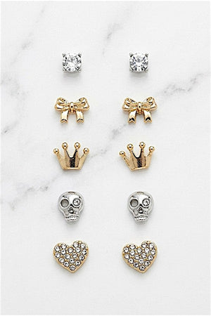 MIX HEART BOW MINI STUD EARRINGS SET
