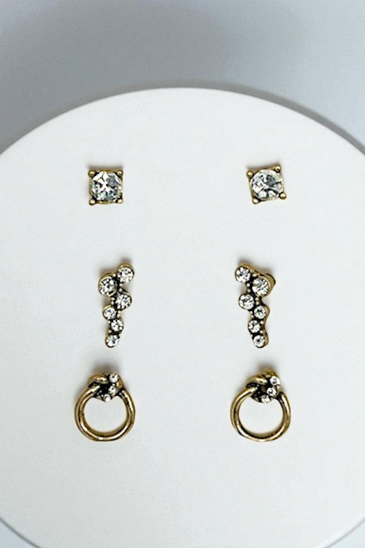 FRAMED GEM RING POST EARRING SET