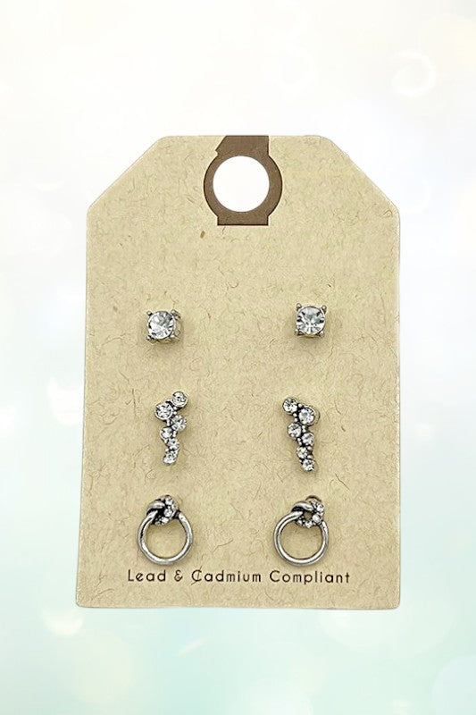 FRAMED GEM RING POST EARRING SET