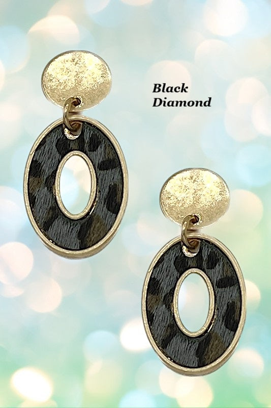 OVAL ANIMAL PRINT DANGLE EARRING