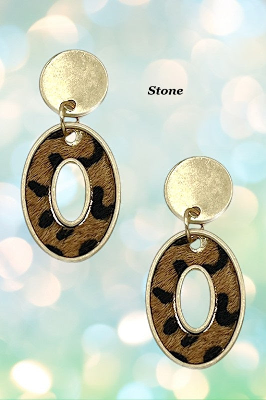 OVAL ANIMAL PRINT DANGLE EARRING