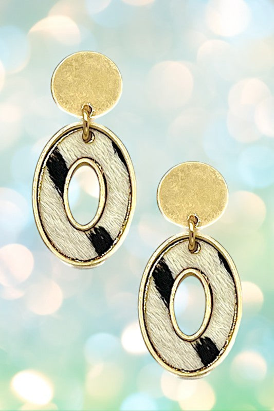 OVAL ANIMAL PRINT DANGLE EARRING