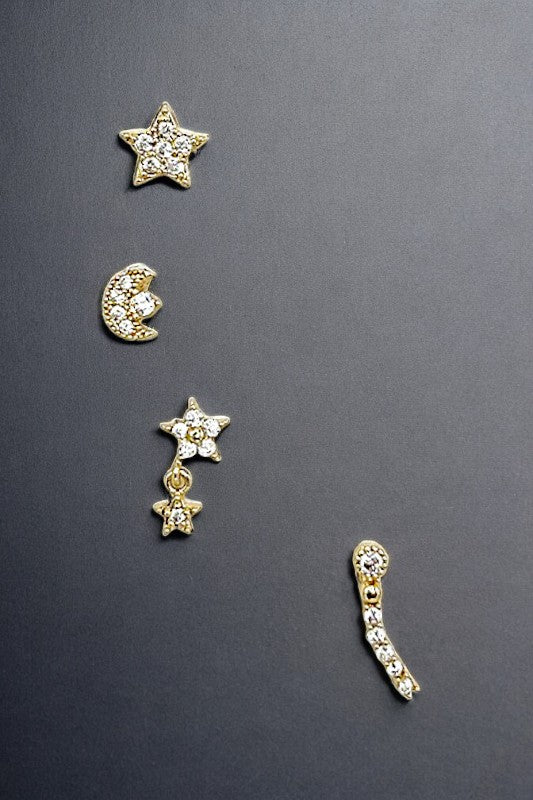 Cubic Zirconia Moon Star Earring Set