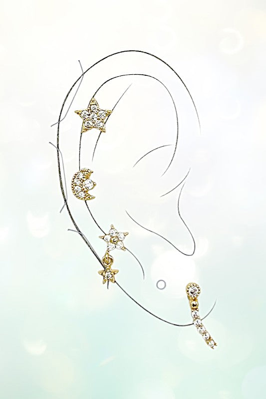 Cubic Zirconia Moon Star Earring Set