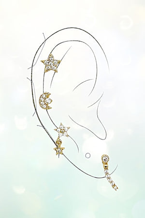 Cubic Zirconia Moon Star Earring Set