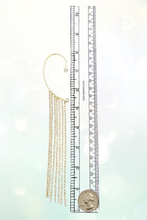 CRYSTAL GEM AND RHINESTONE FRINGE DROP EAR CUFF EARRING