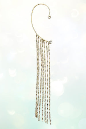 CRYSTAL GEM AND RHINESTONE FRINGE DROP EAR CUFF EARRING