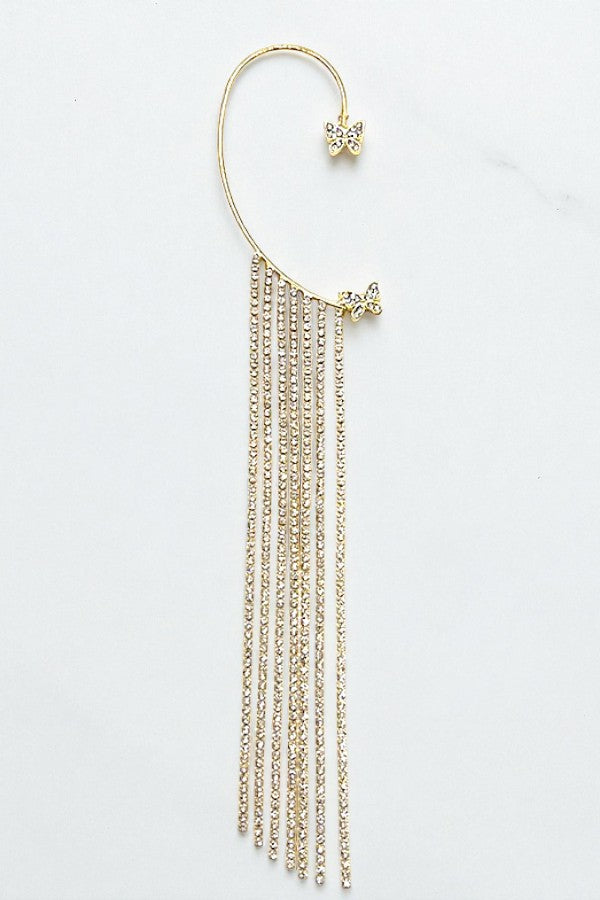 RHINESTONE PAVE EARCUFF FRINGE DROP EARRING