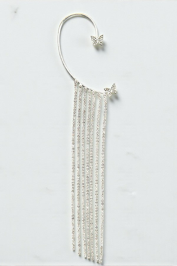 RHINESTONE PAVE EARCUFF FRINGE DROP EARRING