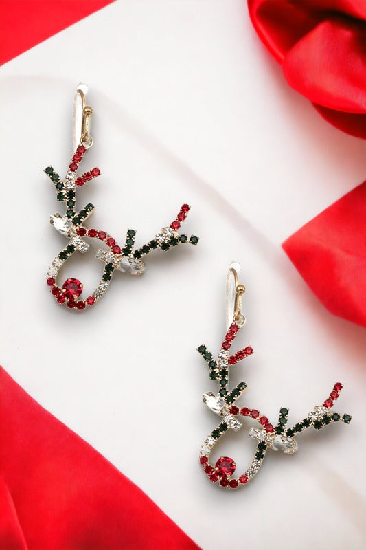 Rhinestone Pave Reindeer Drop Earring