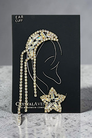 CUBIC GEM PAVE MOON AND STAR EAR CUFF STUD EARRING SET
