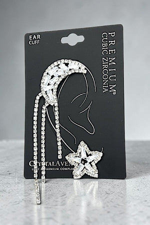 CUBIC GEM PAVE MOON AND STAR EAR CUFF STUD EARRING SET
