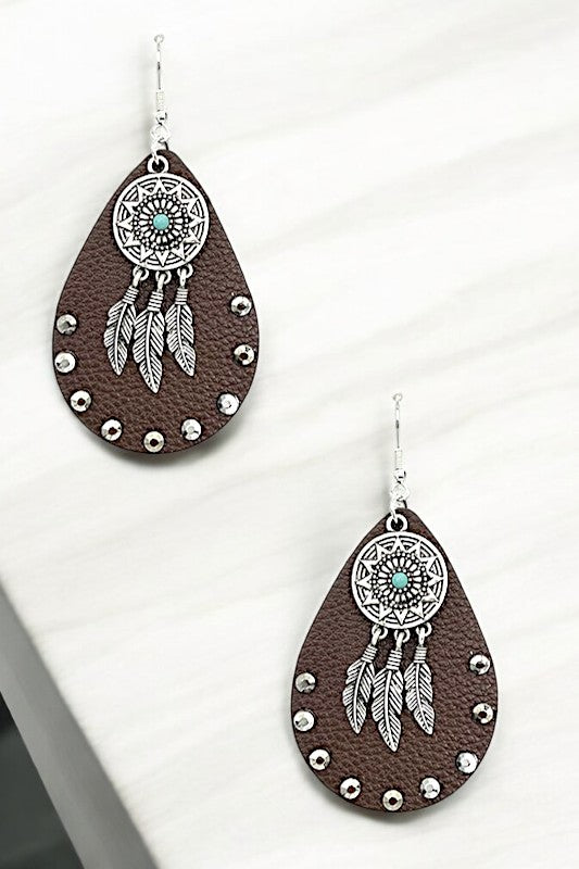 Etched Dream Catcher Teardrop Earring