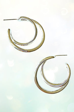 DOUBLE RING POST SEMI HOOP EARRING