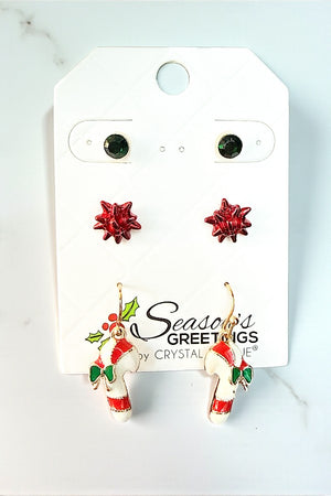 CANDY CANE STAR POST 3 PAIR EARRING SET