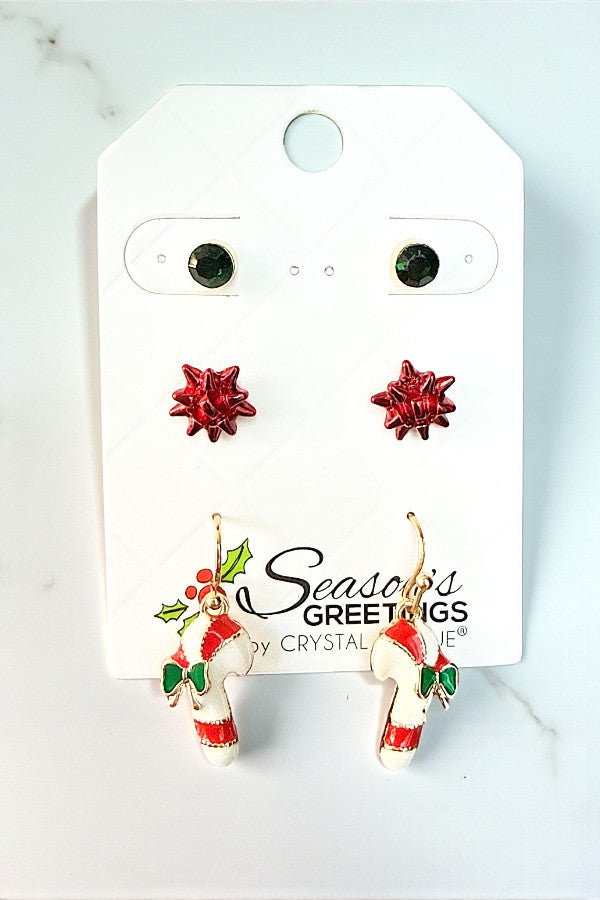 CANDY CANE STAR POST 3 PAIR EARRING SET