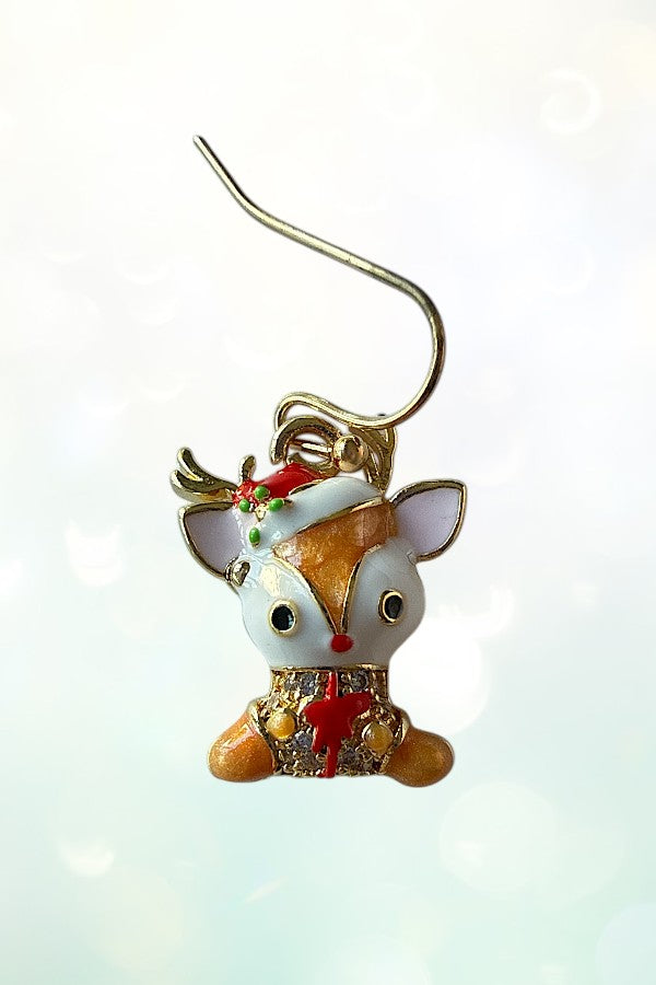 CHRISTMAS CZ REINDEER DANGLE EARRING