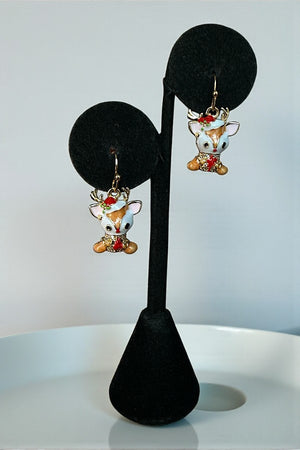 CHRISTMAS CZ REINDEER DANGLE EARRING