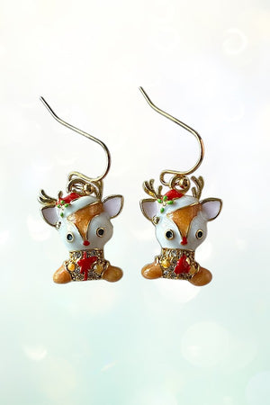 CHRISTMAS CZ REINDEER DANGLE EARRING