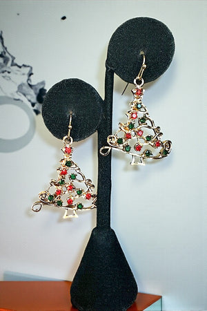 GEM ACCENT CHRISTMAS TREE DANGLE EARRING