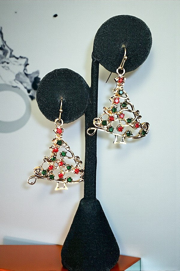 GEM ACCENT CHRISTMAS TREE DANGLE EARRING