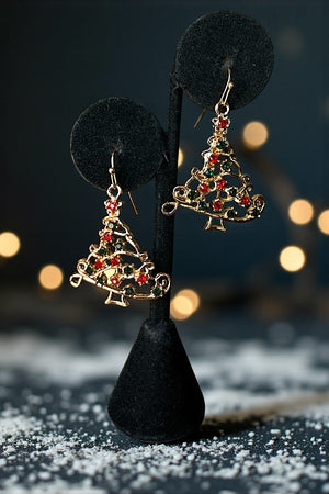 GEM ACCENT CHRISTMAS TREE DANGLE EARRING