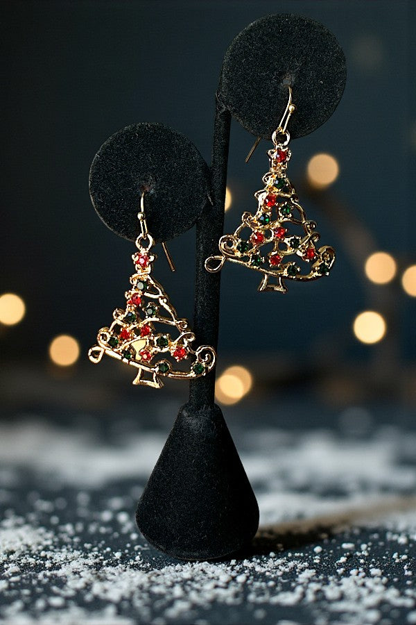 GEM ACCENT CHRISTMAS TREE DANGLE EARRING
