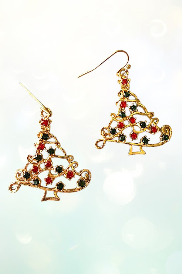 GEM ACCENT CHRISTMAS TREE DANGLE EARRING