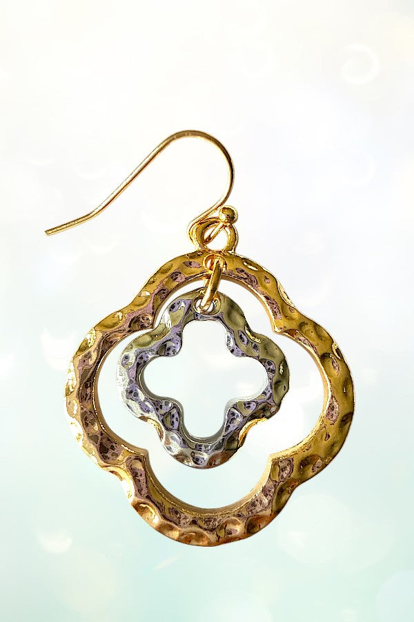 HAMMERED DOUBLE CLOVER DANGLE EARRING