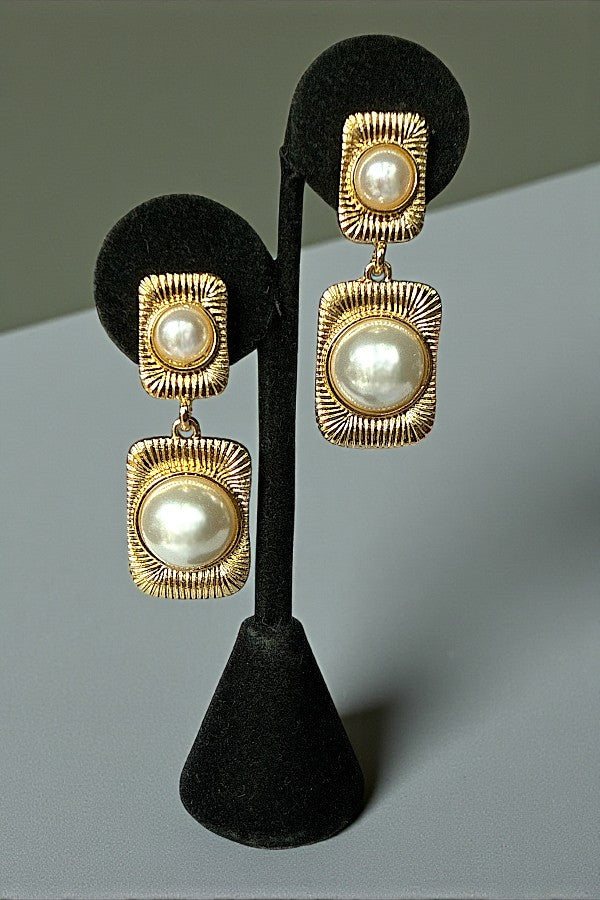 DOUBLE PEARL FRAMED DROP EARRING