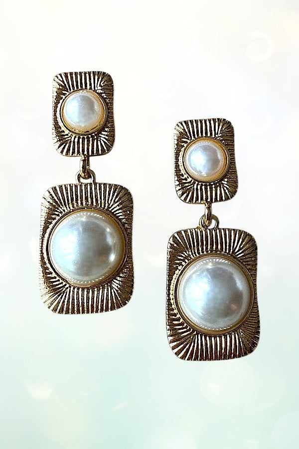 DOUBLE PEARL FRAMED DROP EARRING