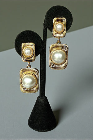 DOUBLE PEARL FRAMED DROP EARRING