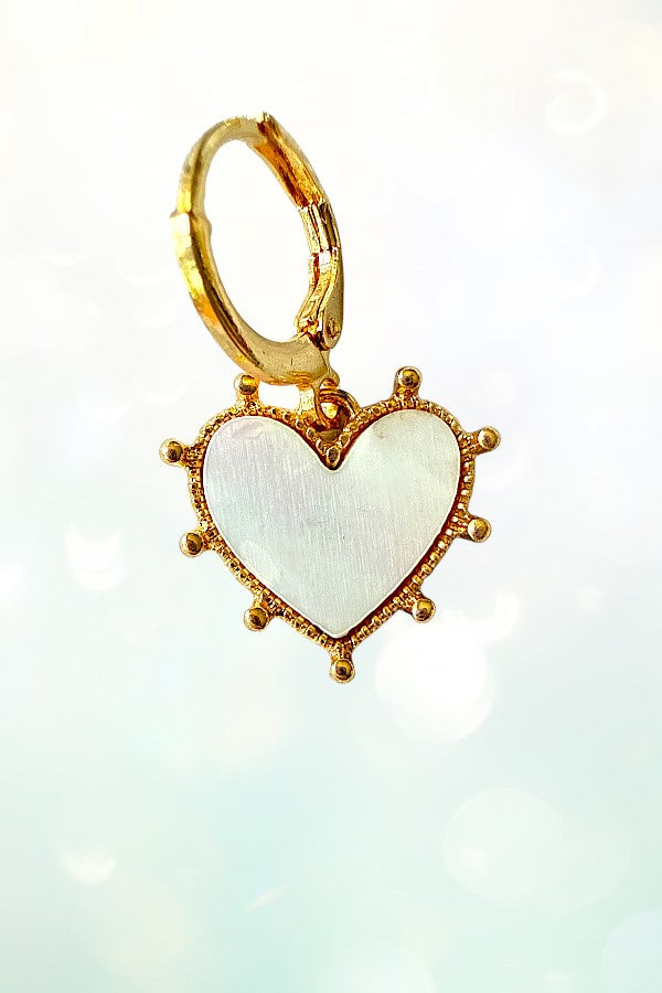MOTHER OF PEARL HEART DANGLE MINI HOOP EARRING